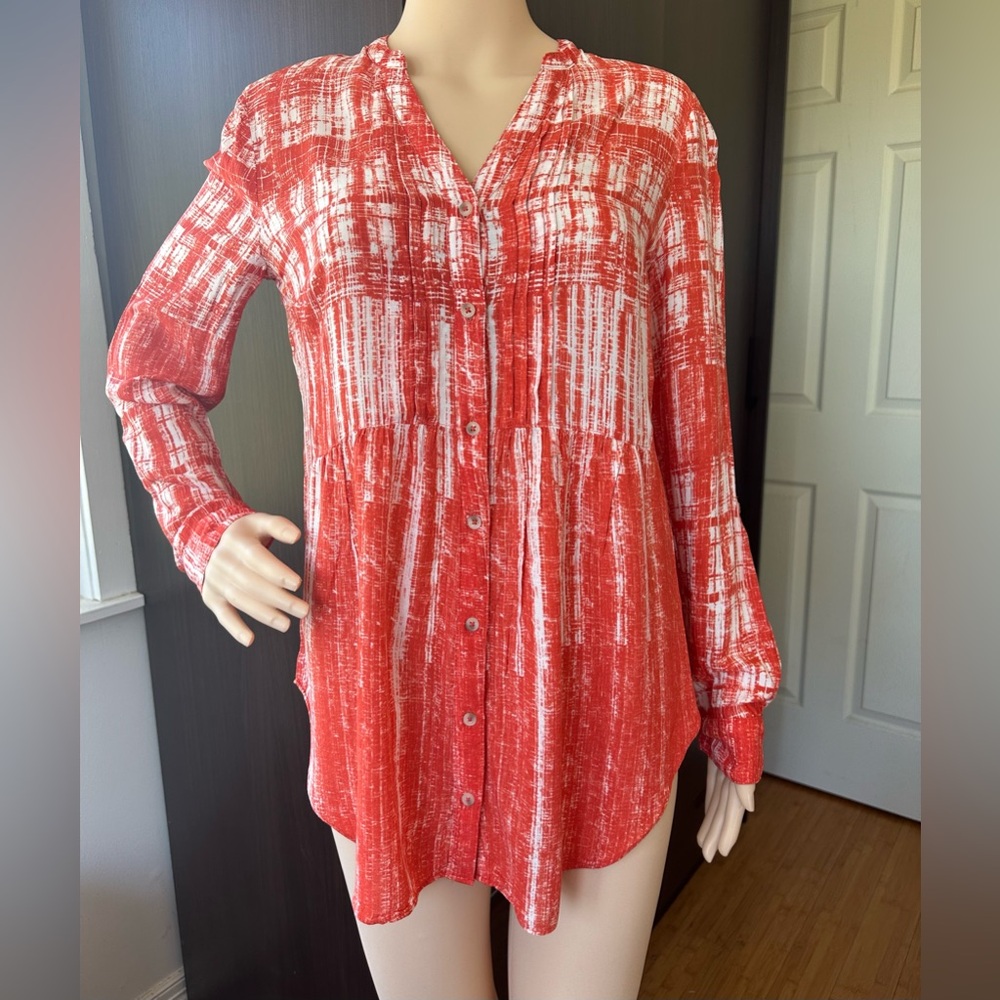 Anthropologie MAEVE womens calia tunic longsleeve button top harvest orange sz 6